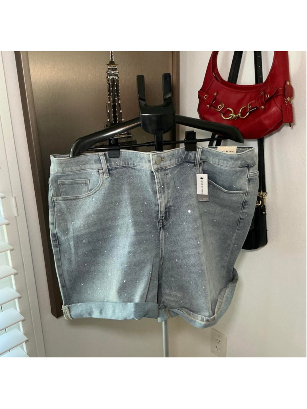 Lane Bryant Size 24 Rhinestone Embellished Denim Bermuda Shorts Light Wash